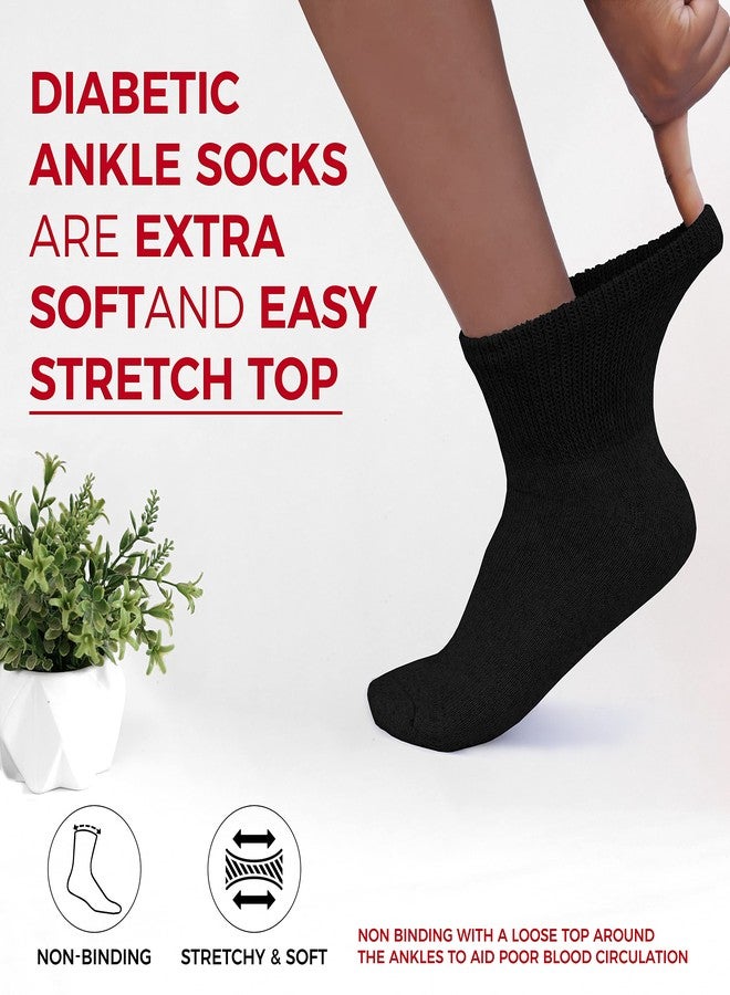 Diamond Star 12 pairs Extra Wide Diabetic Cotton Socks -Quarter Non-Binding, Ankle Socks (Size 10-15) Black - Image 2